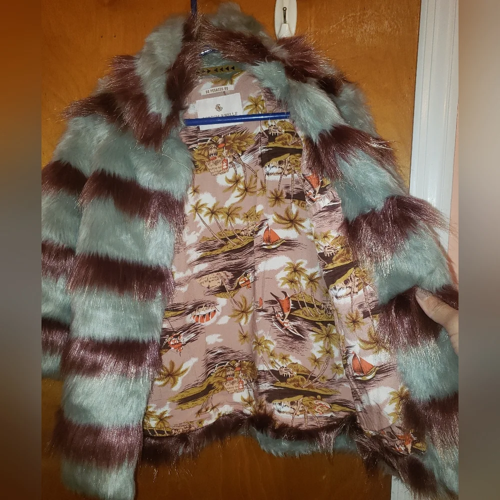 RARE Scotch R' Belle faux fur striped coat